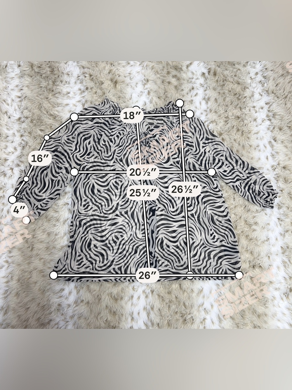 East 5th Black & White Zebra-Print Tie-Neck Blouse - Picture 5 of 5